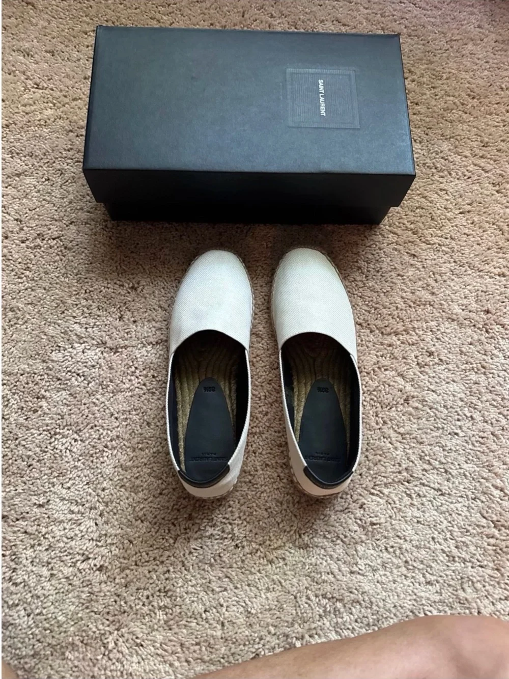 Saint Laurent Cream Canvas Espadrille Slip-Ons